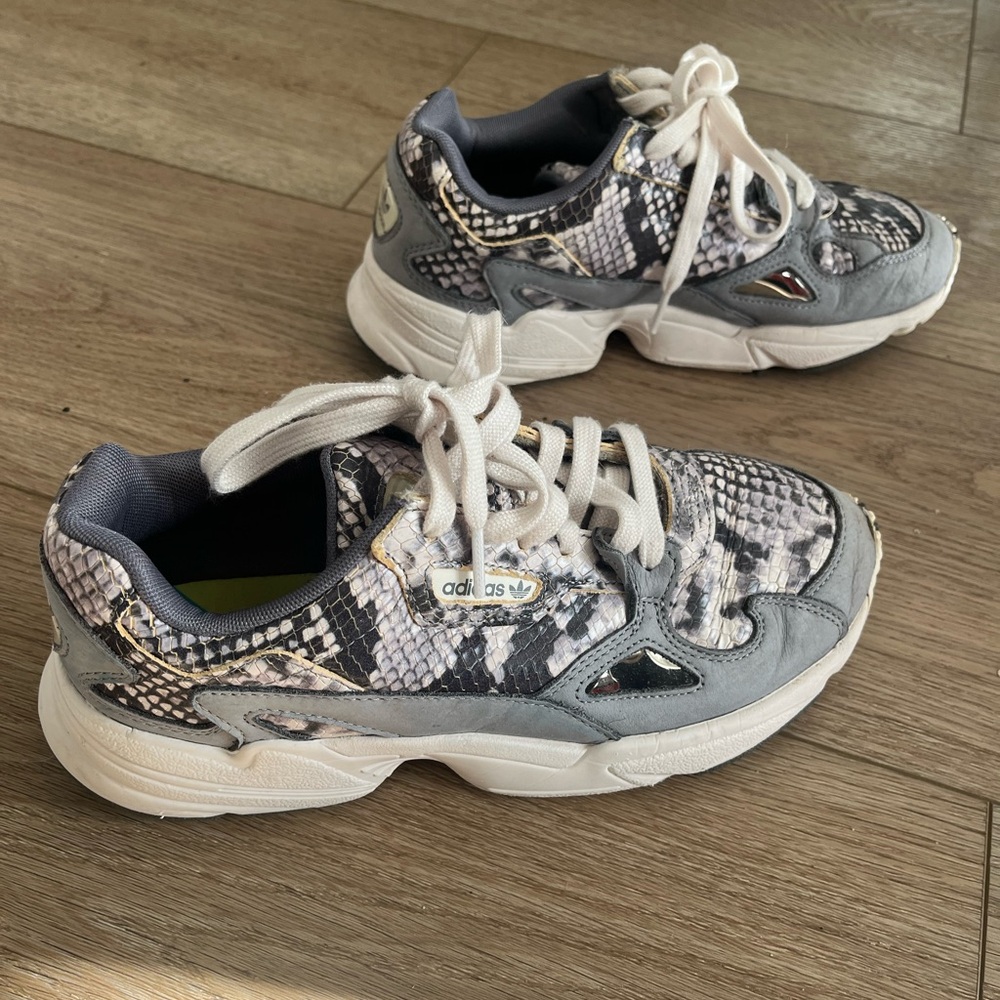 Adidas Falcon gray snakeskin sneakers